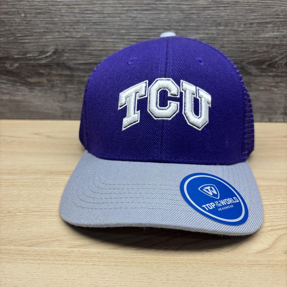 TCU Horned Frogs Hat Cap Strap Back Mens Purple Gray NCAA Football Mesh Trucker